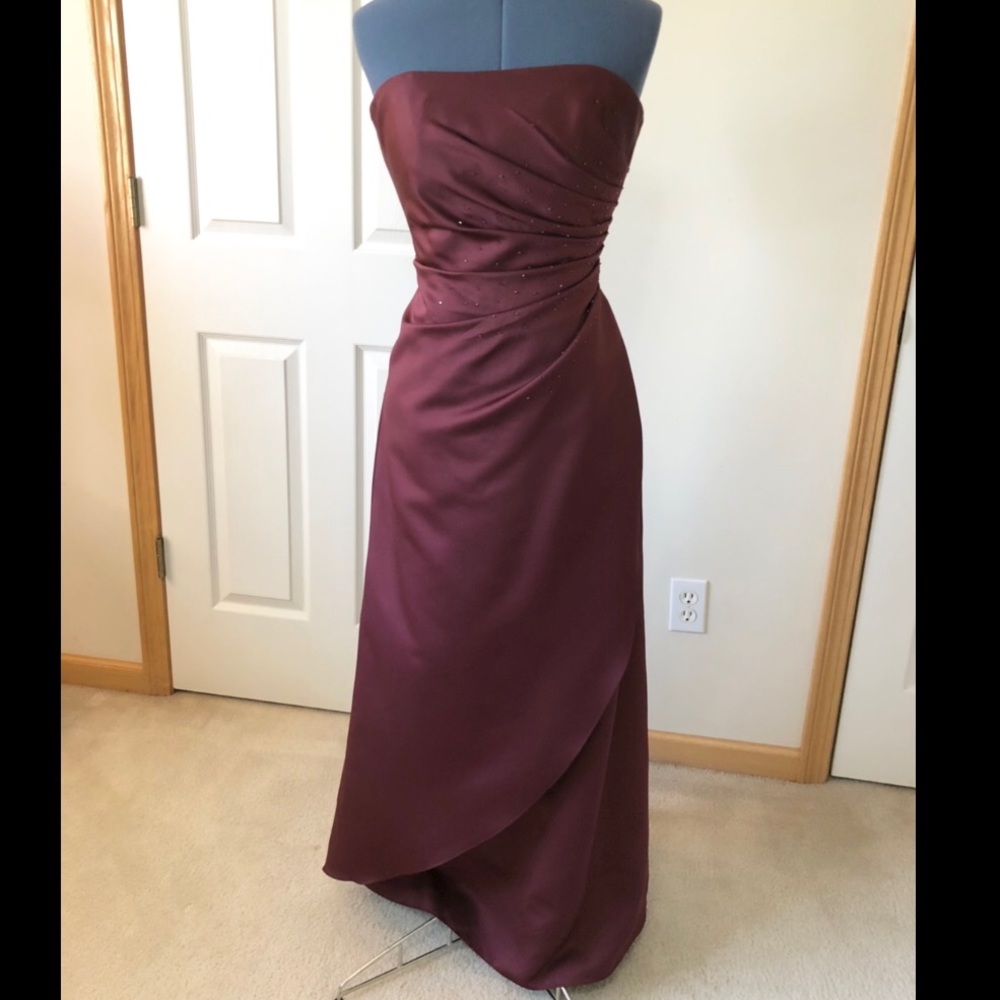 Maroon strapless formal with bead details